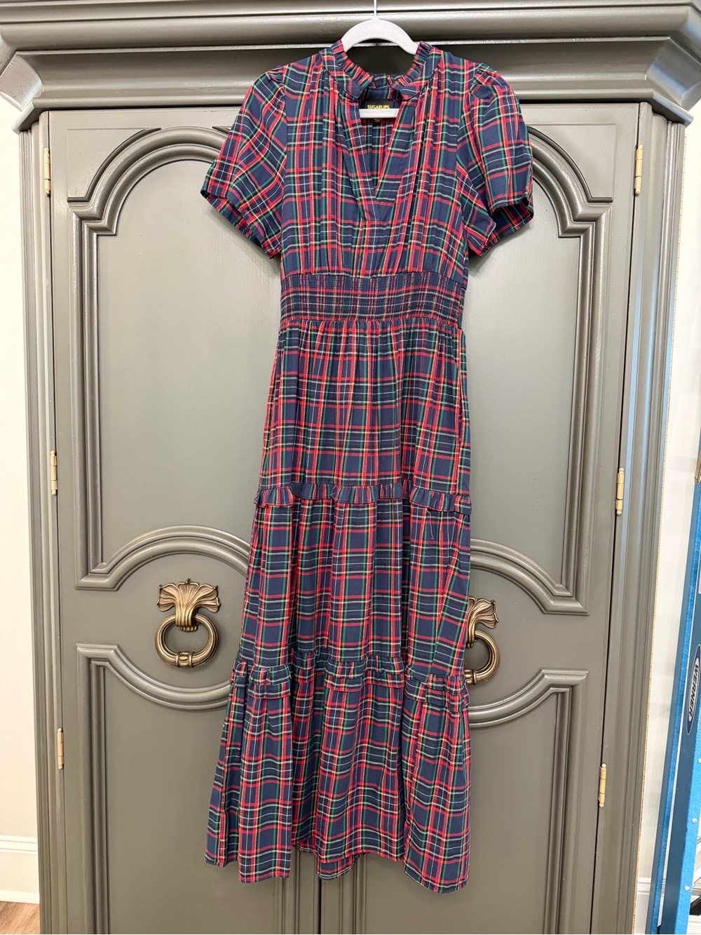 Sugarlips Christmas plaid Navy & Red Maxi Dress